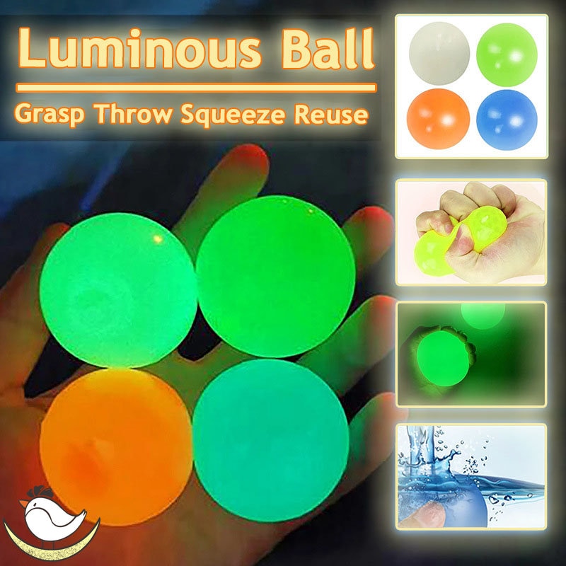 5/10pcs Luminous Sticky Ball Toys 4.5cm Sticky Wall Home Party Games Glow in the Dark Novelty Toys Decompression Squeeze Toy